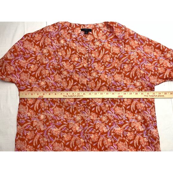 J.CREW Women’s Orange Floral Long Sleeve Ramie Tunic Top in Painted Block Size L - Picture 8 of 11